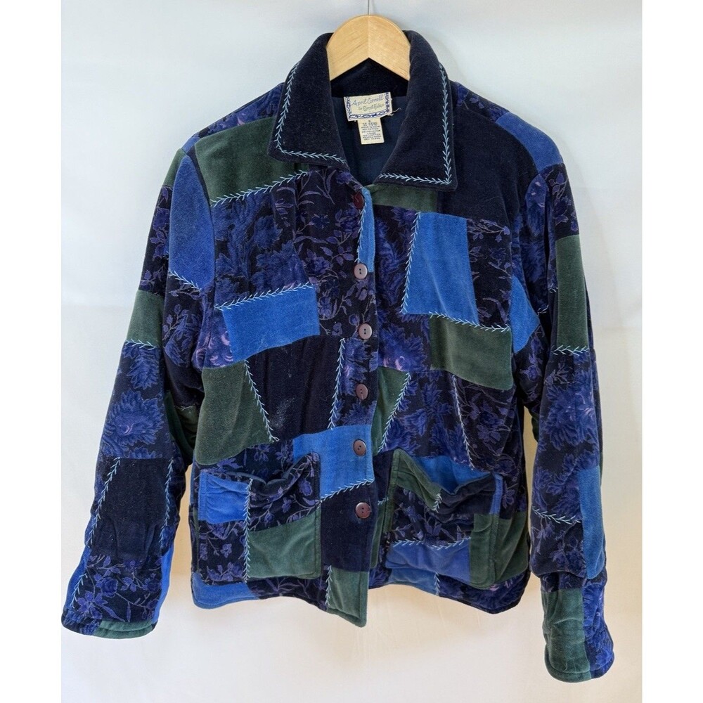Vtg April Cornell Velvet Patchwork Jacket S Boho Quilted Artsy Granola Core - Picture 2 of 10
